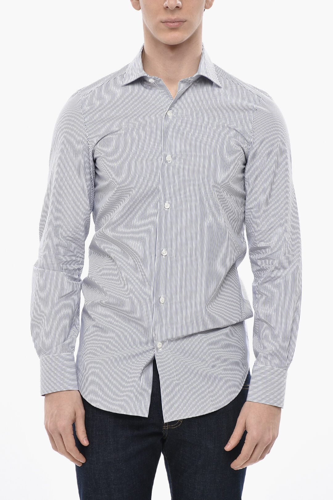 Finamore 1925 2405~Two-Tone Striped Cotton Poplin Shirt MILANO ZANTE