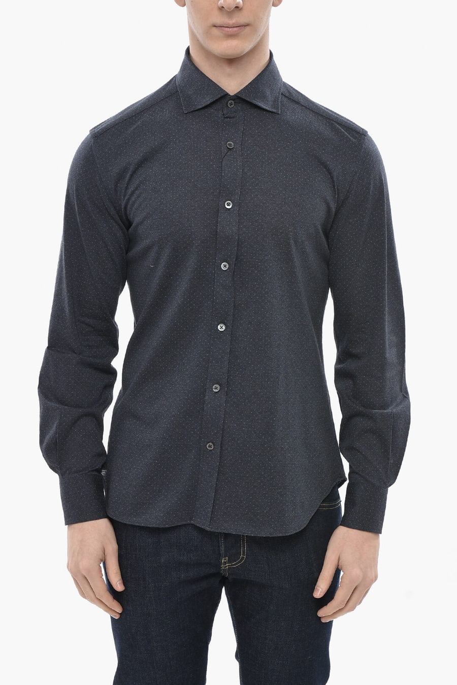Corneliani 2405~ID Cotton Solid Shirt with Micro Dots