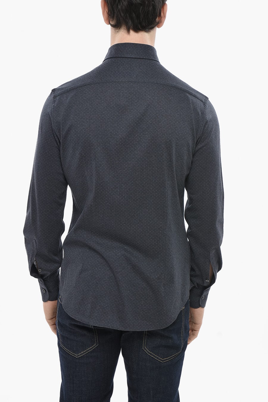 Corneliani 2405~ID Cotton Solid Shirt with Micro Dots, view 2