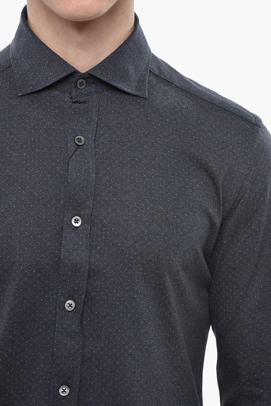Corneliani 2405~ID Cotton Solid Shirt with Micro Dots, view 3