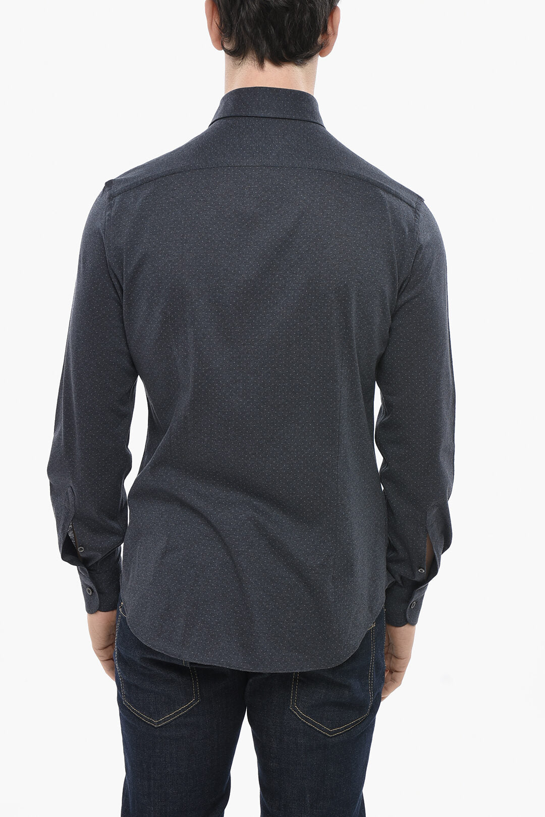 Corneliani 2405~ID Cotton Solid Shirt with Micro Dots, view 2