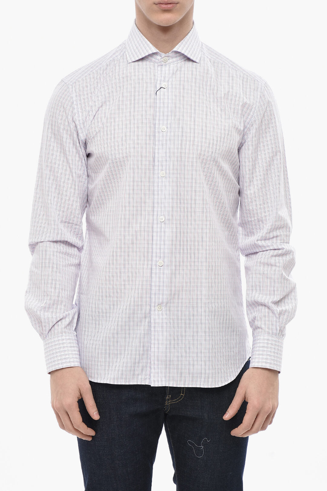 Corneliani 3050~Cotton Poplin Checked Shirt with French Collar