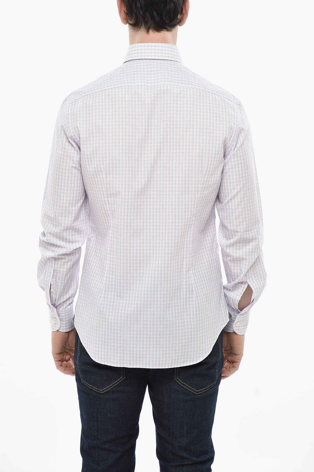 Corneliani 3050~Cotton Poplin Checked Shirt with French Collar, view 2