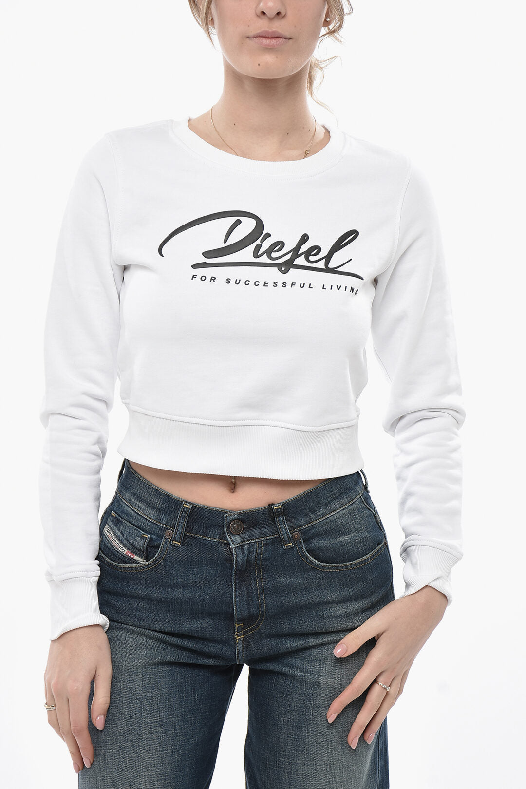 Diesel 2405~Crew Neck Cropped Sweatshirt F-SLIMMY With Contrasting Logo