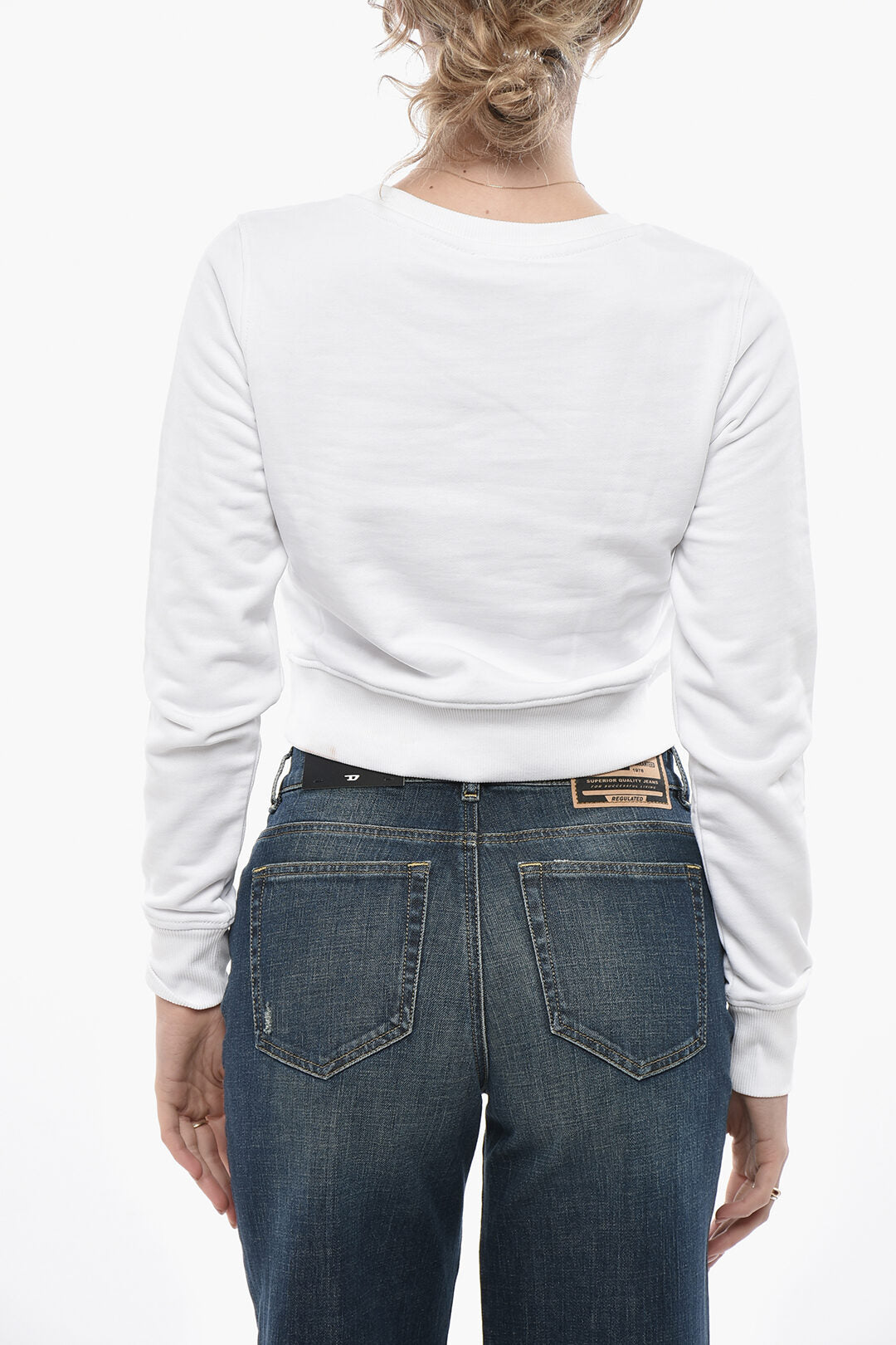 Diesel 2405~Crew Neck Cropped Sweatshirt F-SLIMMY With Contrasting Logo, view 2