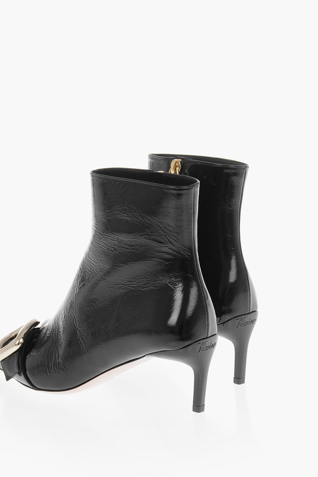 Roger Vivier 3500~Crackle-Effect Leather Boots CHOC with Buckle Detail, Heel 6.5 cm, view 2