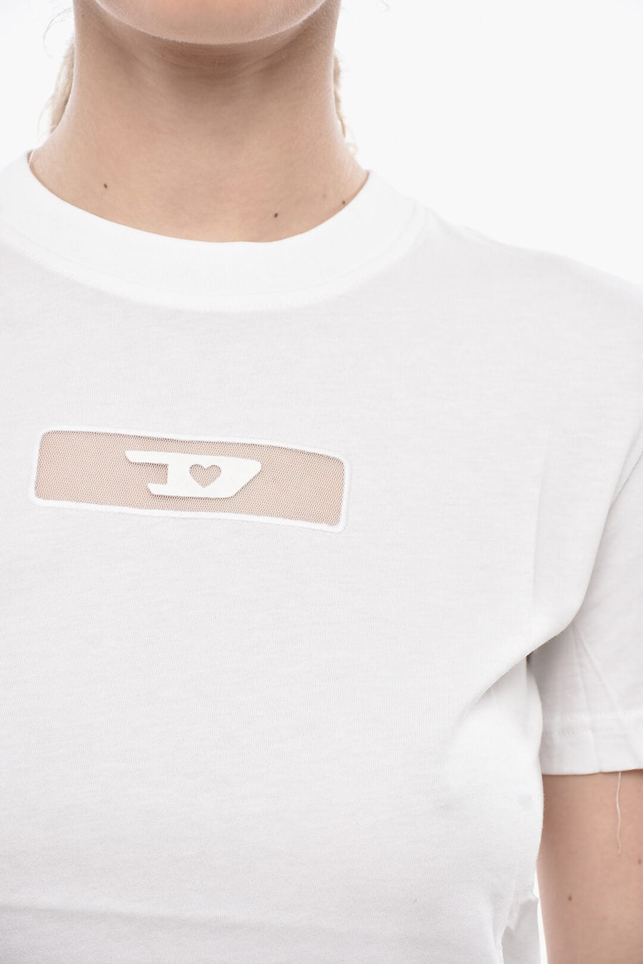 Diesel 2405~Plain Crew Neck T-Shirt T-REG With Tulle Detail, view 3
