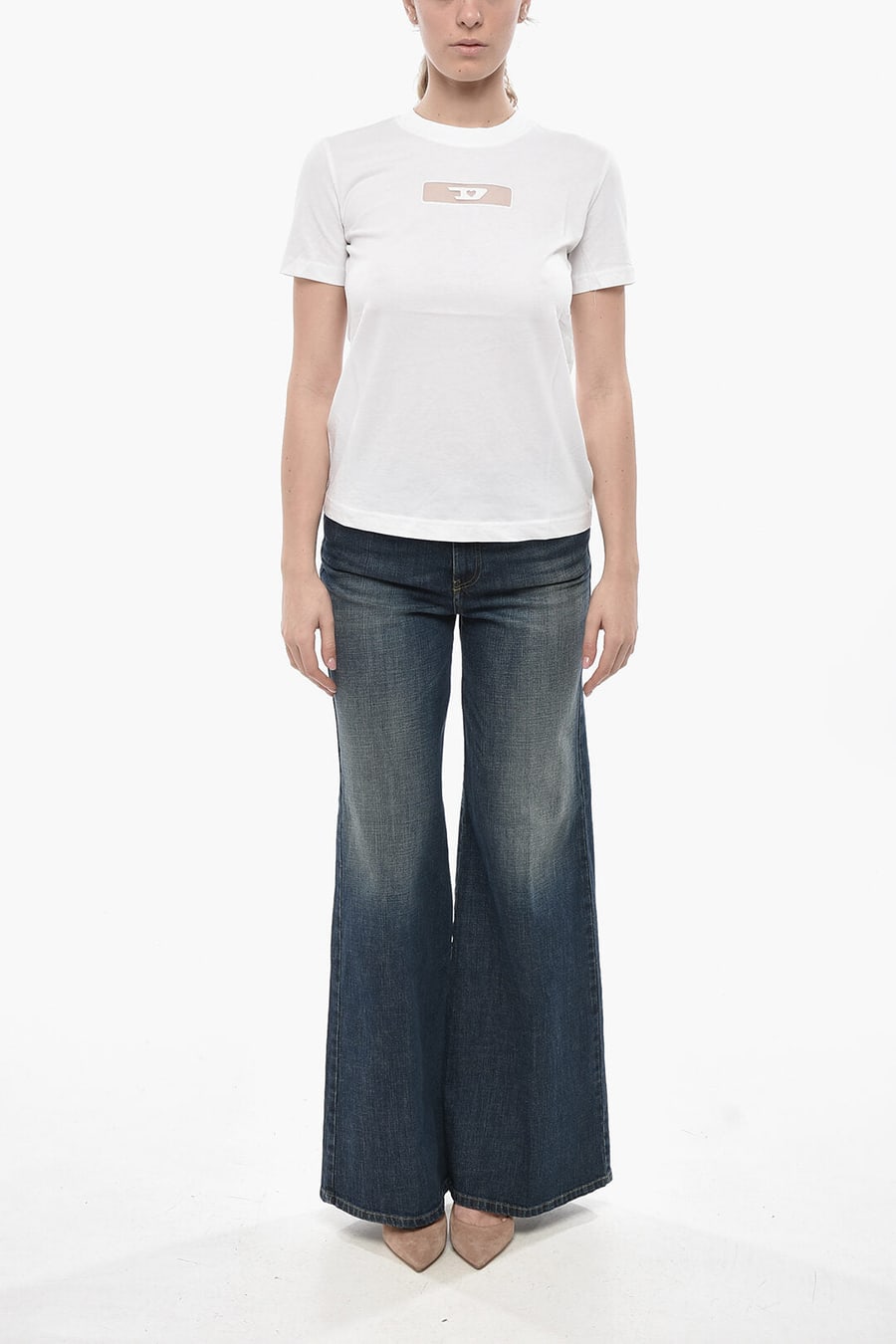 Diesel 2405~Plain Crew Neck T-Shirt T-REG With Tulle Detail, view 4
