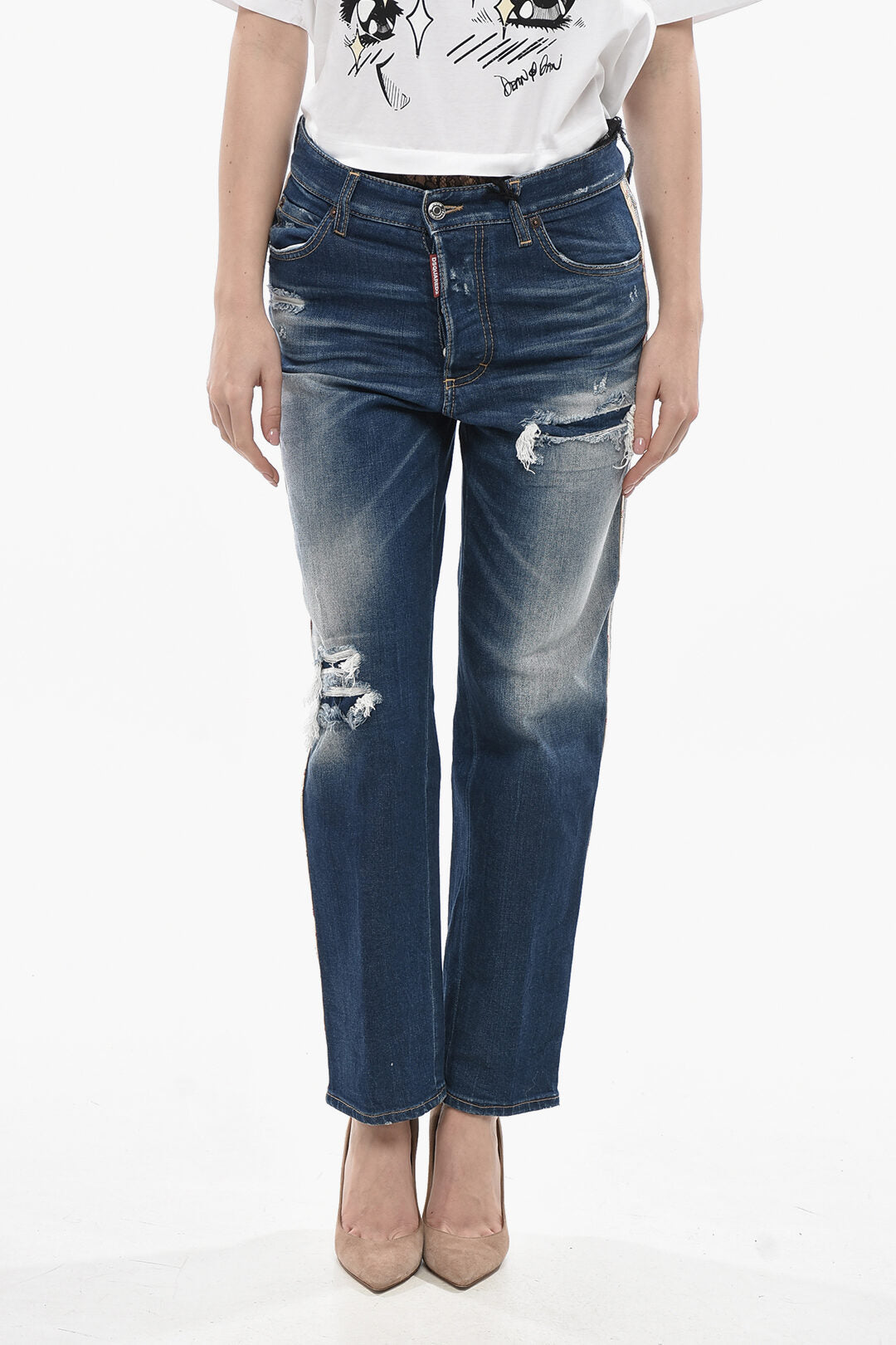 Dsquared2 2405~Distressed Jeans with Floral Detail 20cm