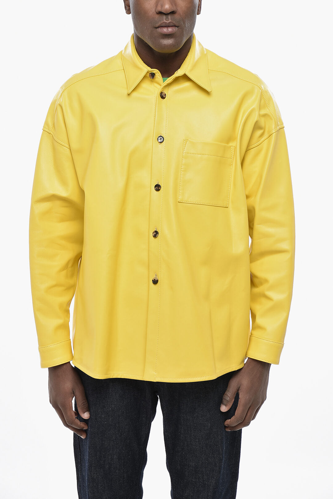 Marni 3000~Leather Overshirt with Chest Pocket