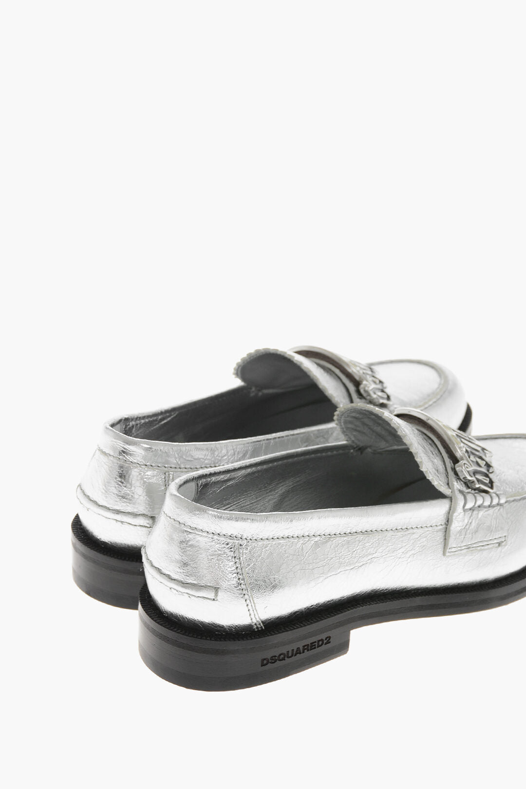 Dsquared2 3050~Metallic Crackle-Effect Leather Loafers with Metal Detail
