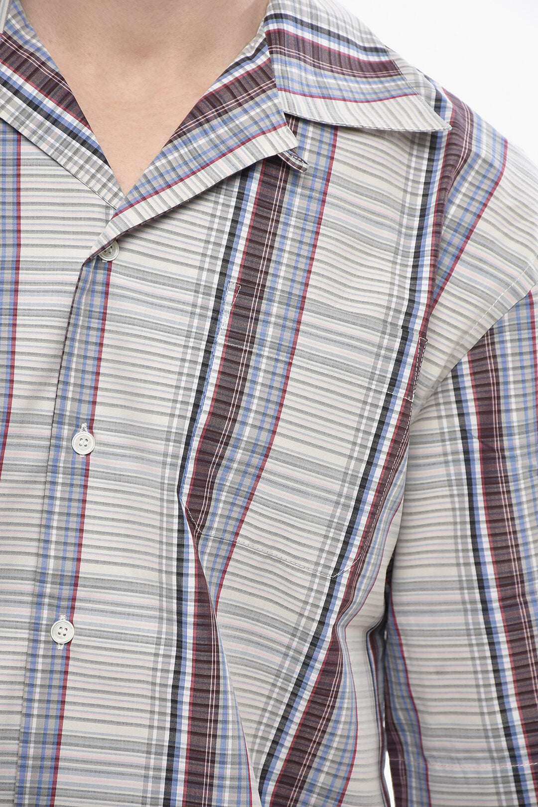Marni 3250~Cotton Bowling Shirt with Checked Pattern, view 2