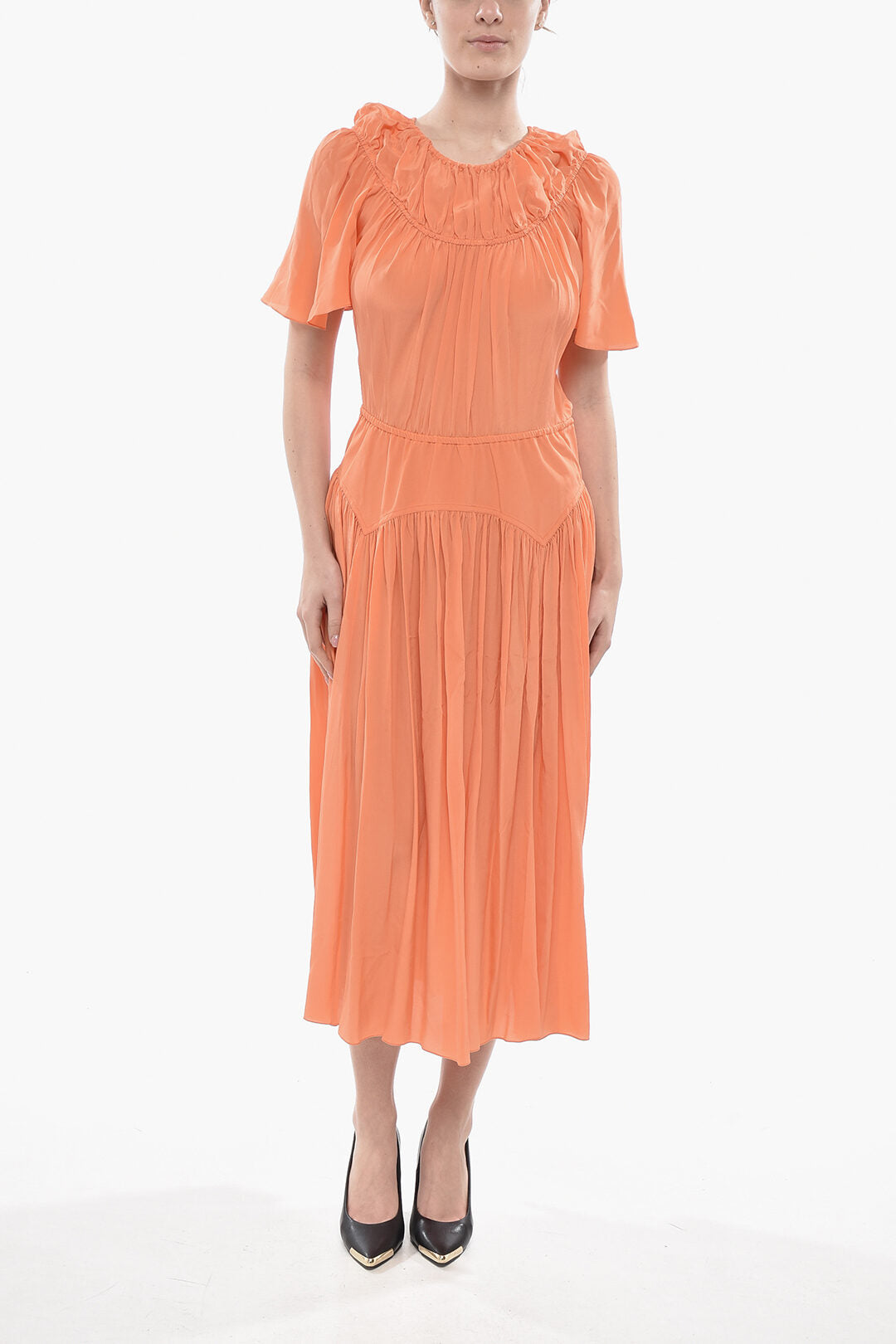 Marni 2950~Silk Dress with Pleated Skirt and Lantern Sleeves