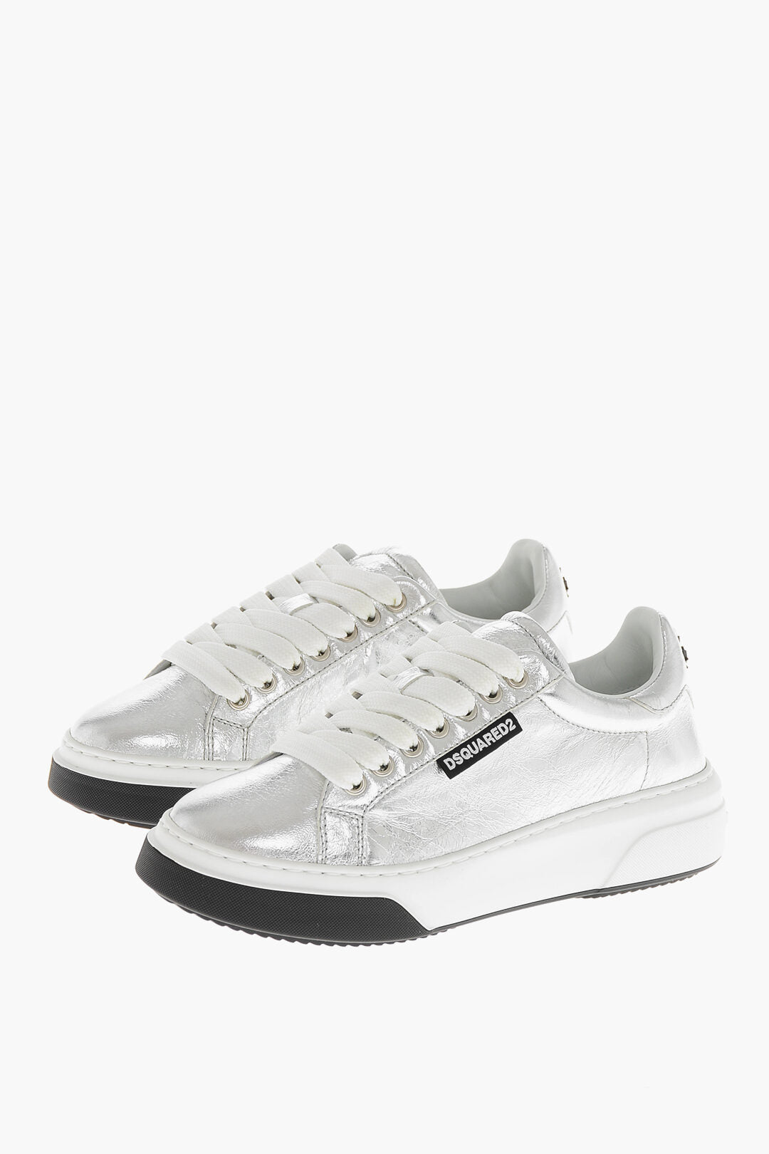 Dsquared2 3050~Metallic Leather Low-Top Sneakers BUMPER with Craquelé Effect