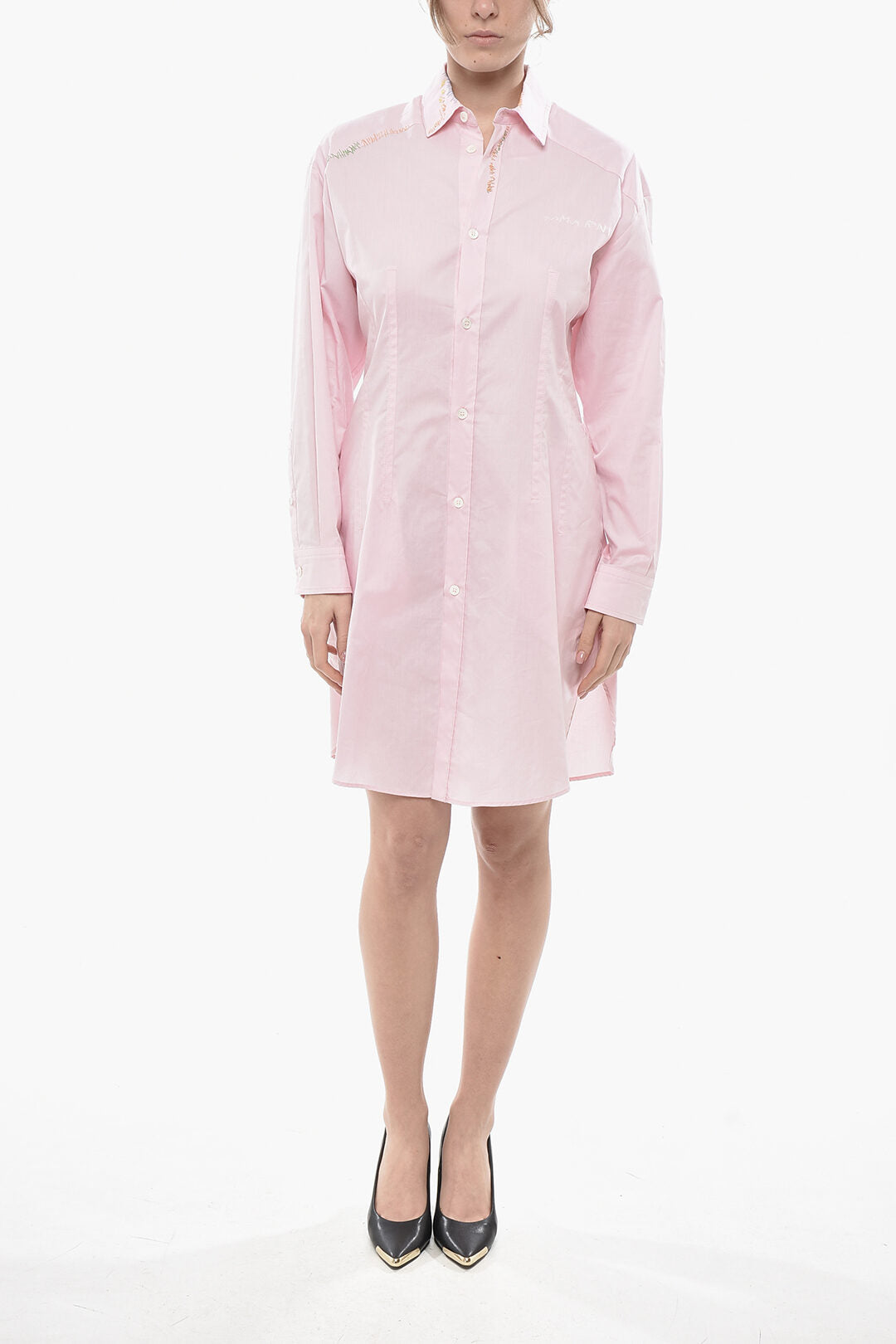 Marni 3050~Slim-Fit Poplin Shirt Dress with Embroidered Logo