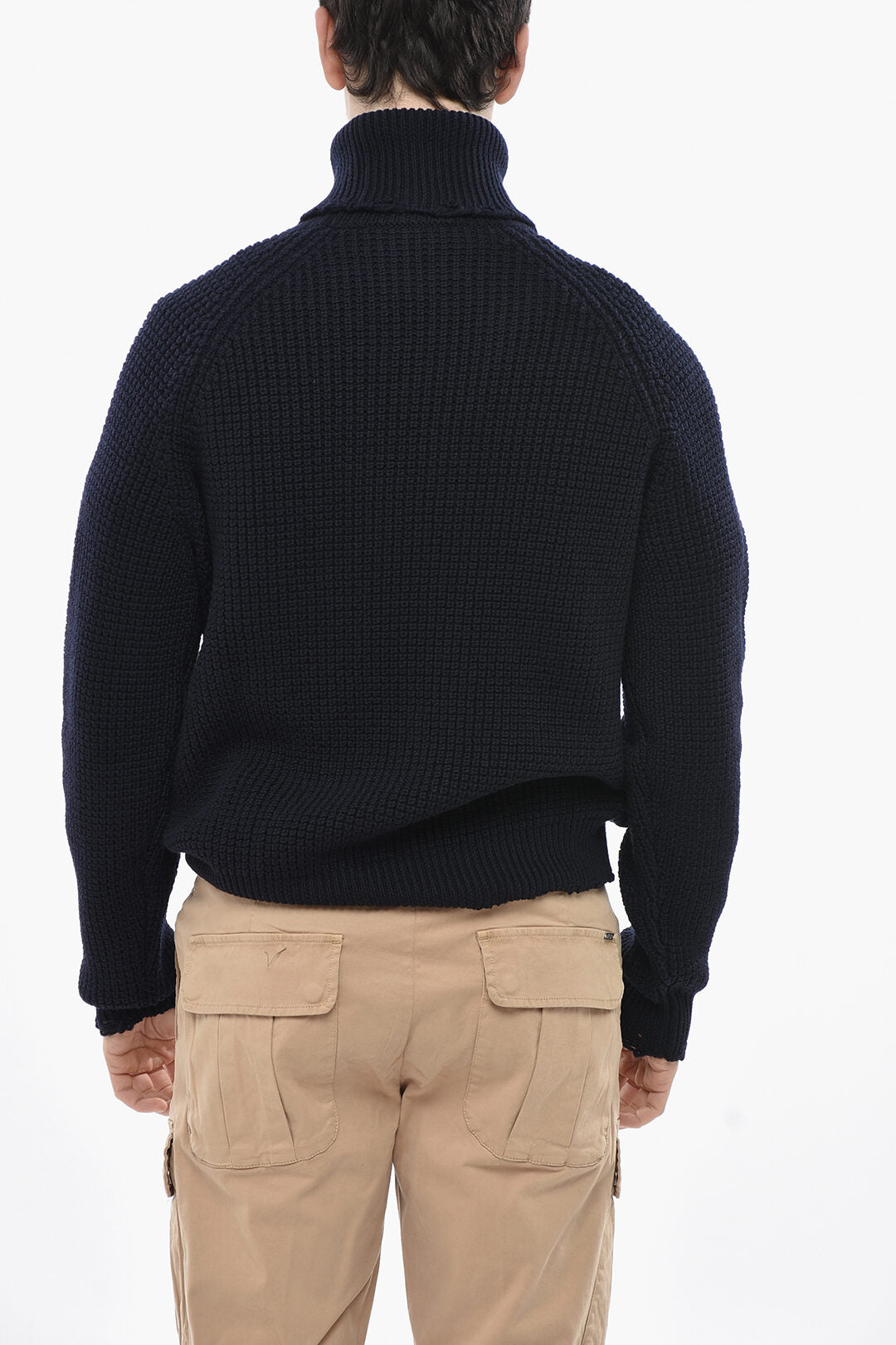 Dsquared2 2405~Wool Turtleneck Pullover with Distressed Edges