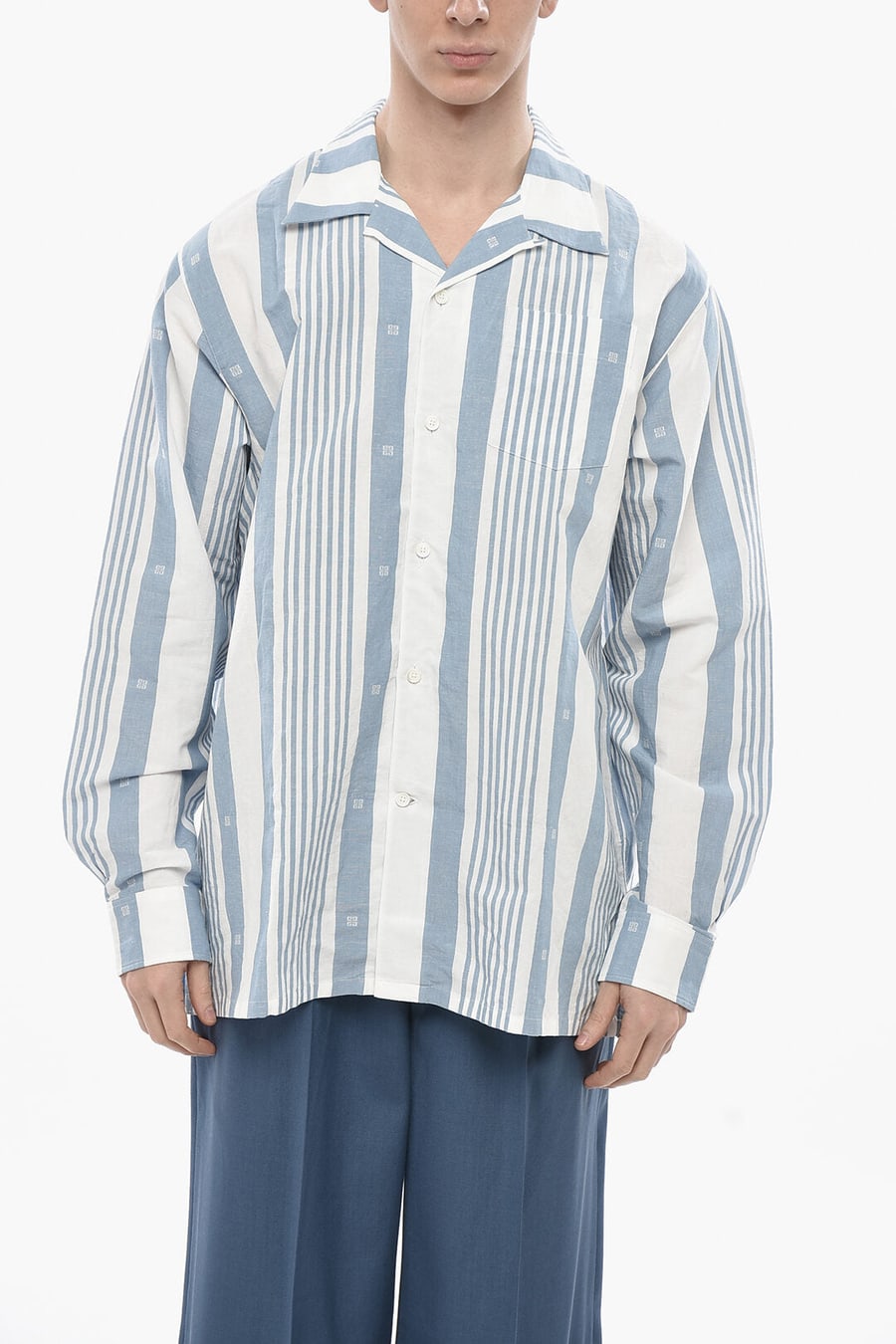 Givenchy 2750~Linen-Blend Shirt with Balanced Striped Pattern and Patch Pocket