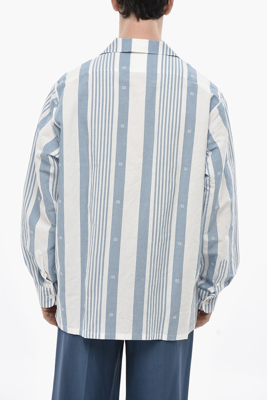 Givenchy 2750~Linen-Blend Shirt with Balanced Striped Pattern and Patch Pocket, view 2