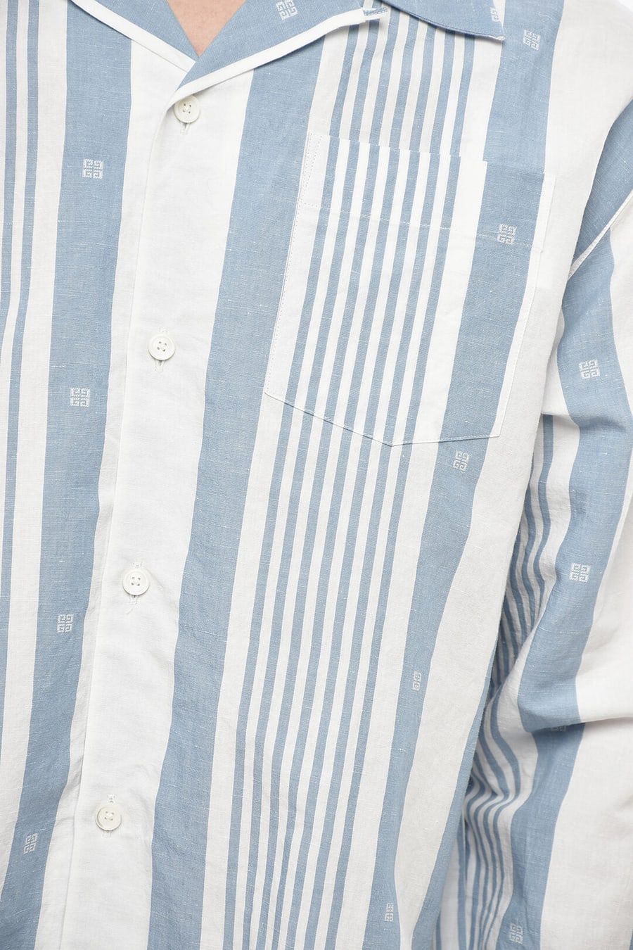Givenchy 2750~Linen-Blend Shirt with Balanced Striped Pattern and Patch Pocket, view 3