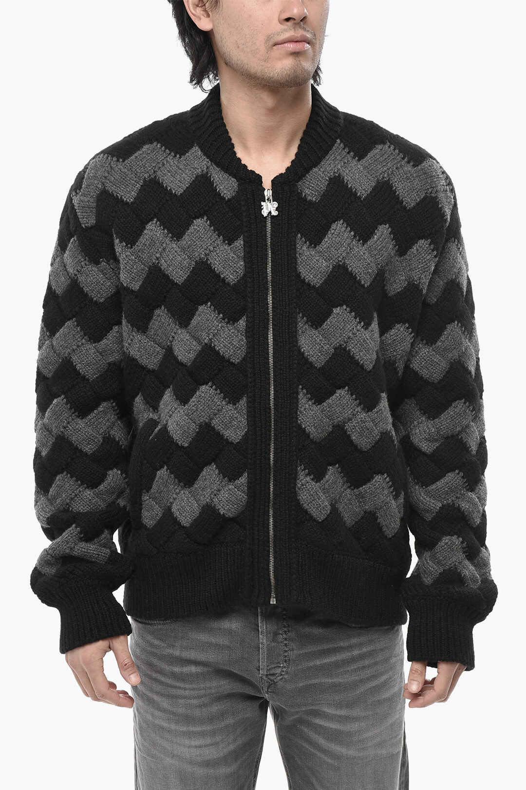 Palm Angels 2470~Wool-Blend Zip-Up Pullover ZIGZAG