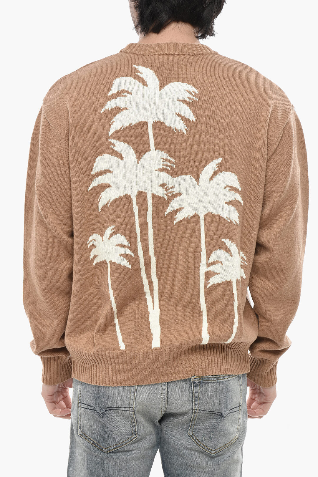 Palm Angels 0115~Cotton-Blend Crewneck Sweater ALL-OVER PALMS