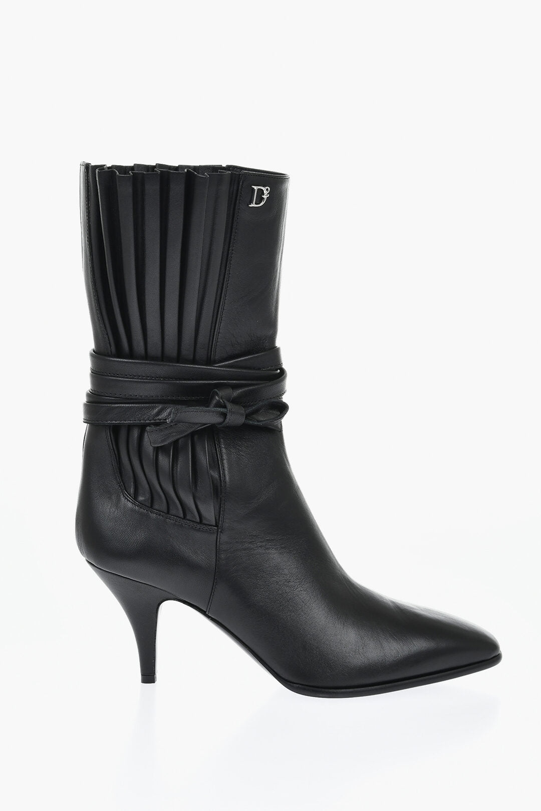 Dsquared2 3500~Leather Ankle Boots with Pleated Details, Side Laces and 7cm Heel, view 2