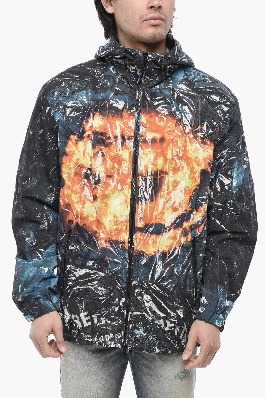 Diesel 0140~Patterned Windbreaker J-WARRETT-POSTER With Hood