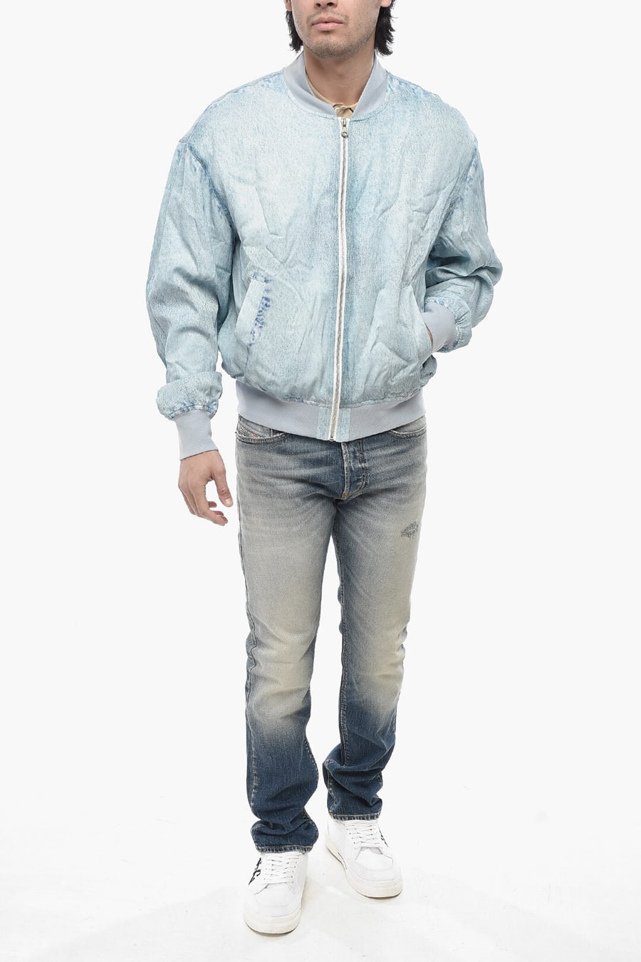 Diesel 0138~Solid Color Bomber Jacket J-MAR with Denim Effect, view 3