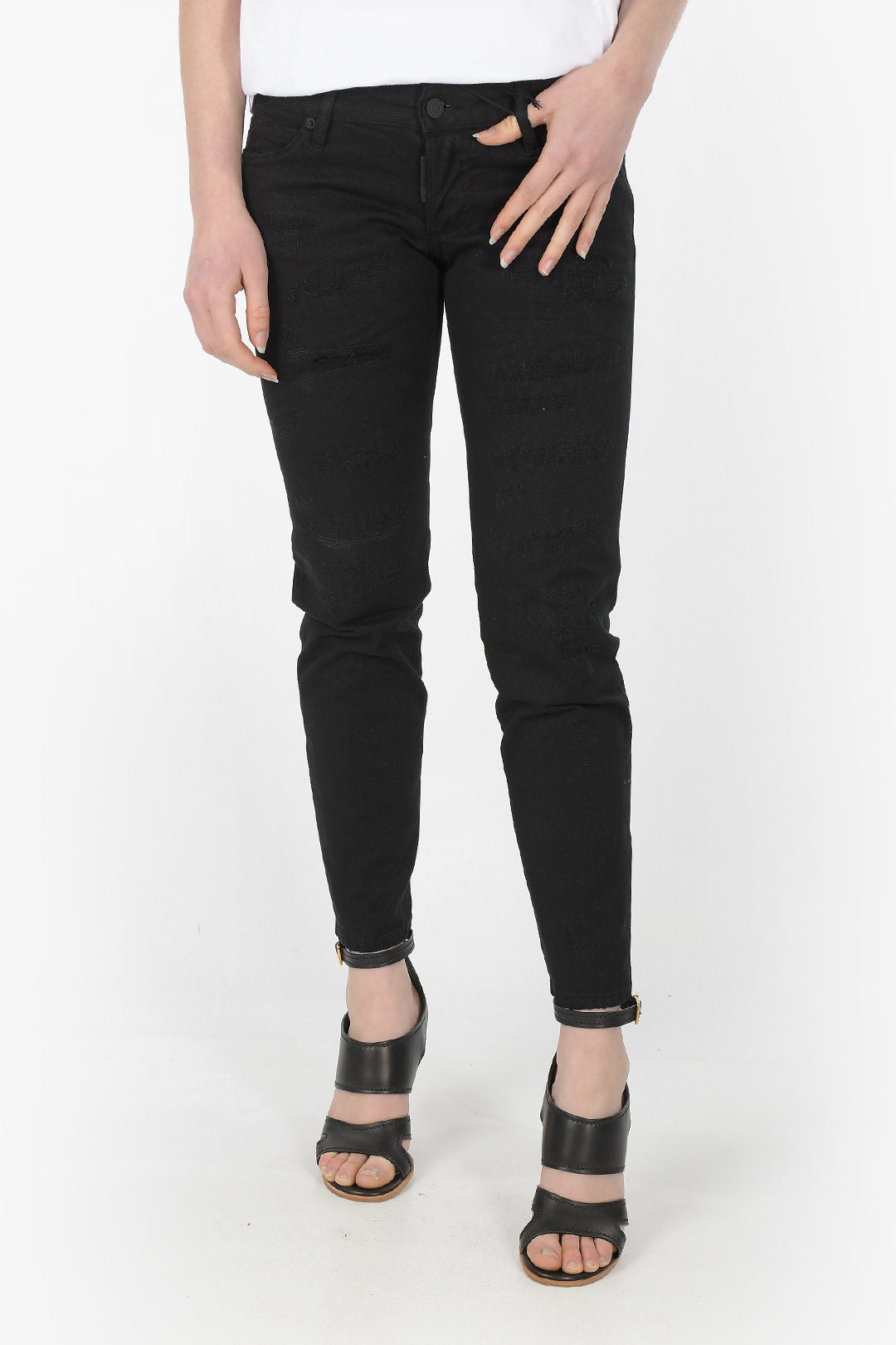 Dsquared2 3500~Distressed Denim 5-Pocket Jeans BLACK BULL