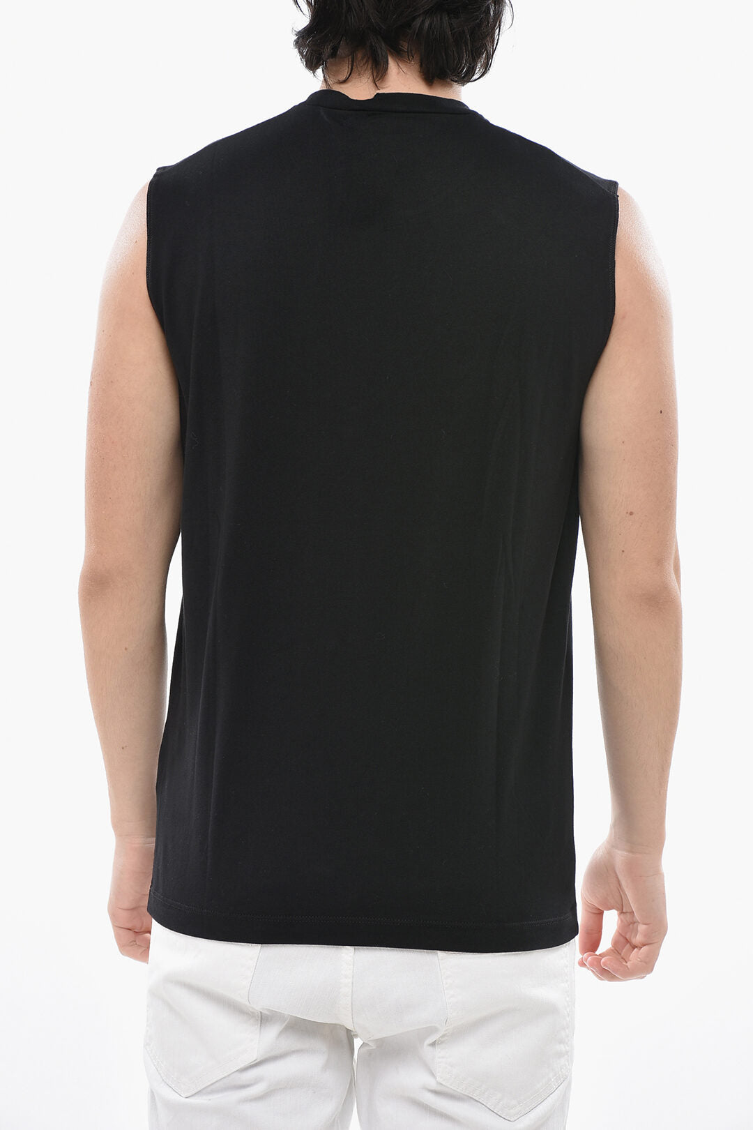 Dsquared2 3500~Sleeveless Cotton Crew-Neck T-Shirt with Rhinestone Logo
