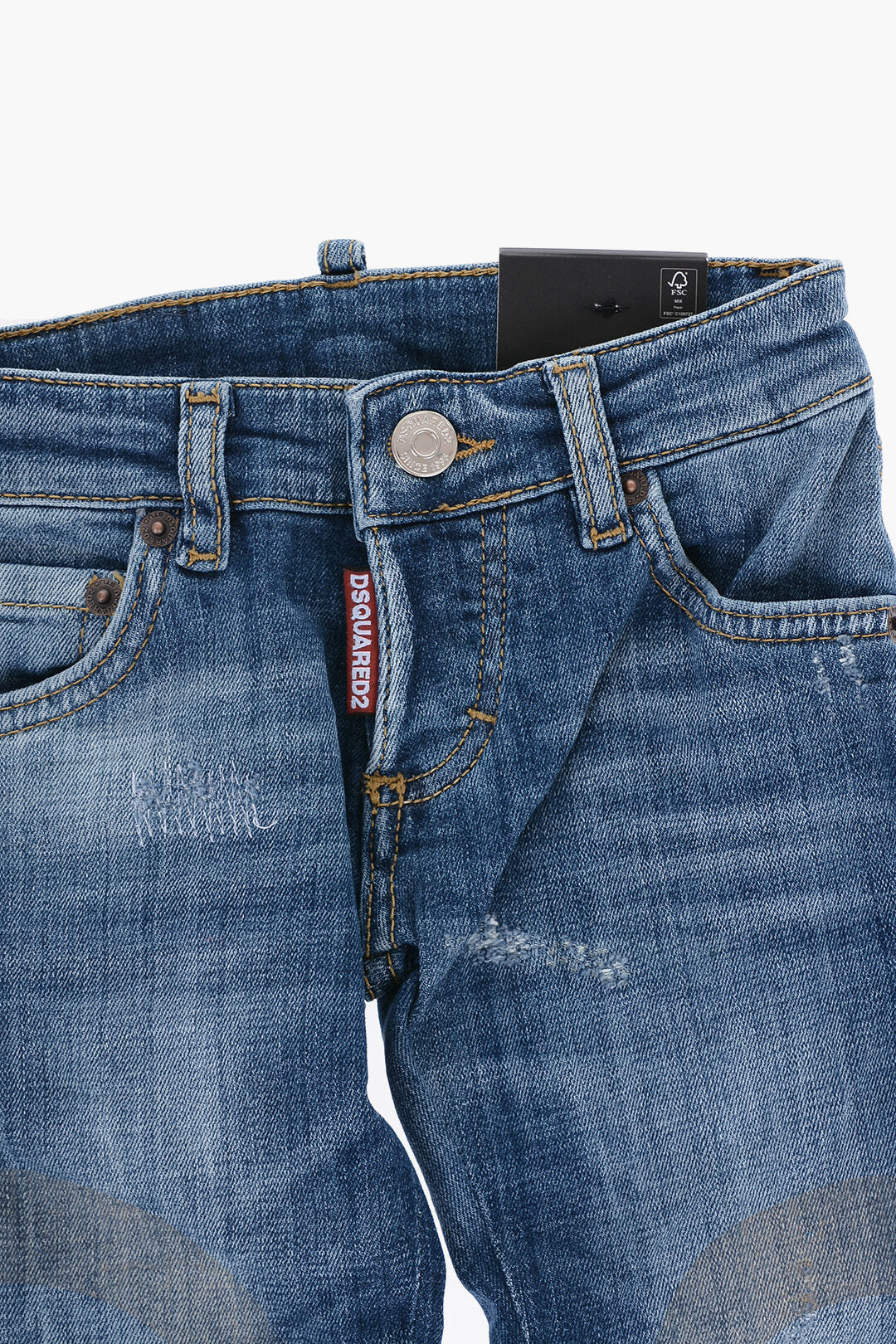 Dsquared2 Kids 2405~Vintage-Effect Jeans CLEMENT with Visible Topstitching, view 2
