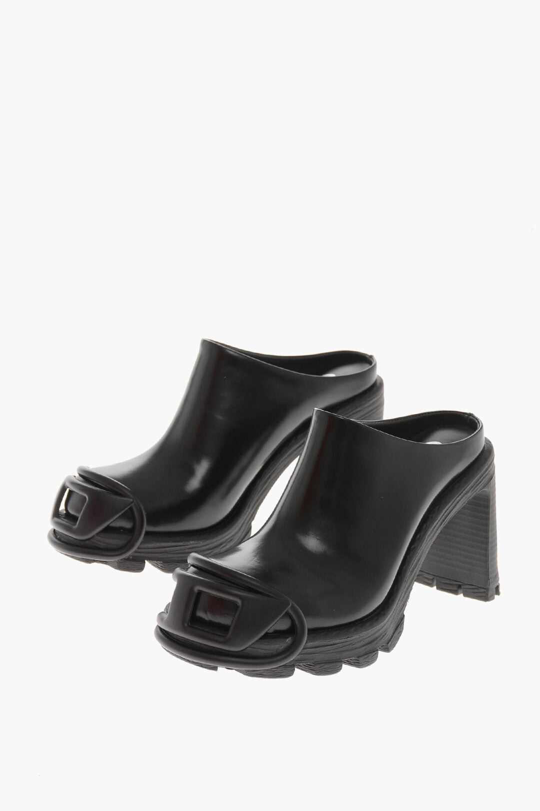 Diesel 3500~Mules D-HAMMER ML D W DRESSY Leather With 10cm Maxi Embossed Monogram