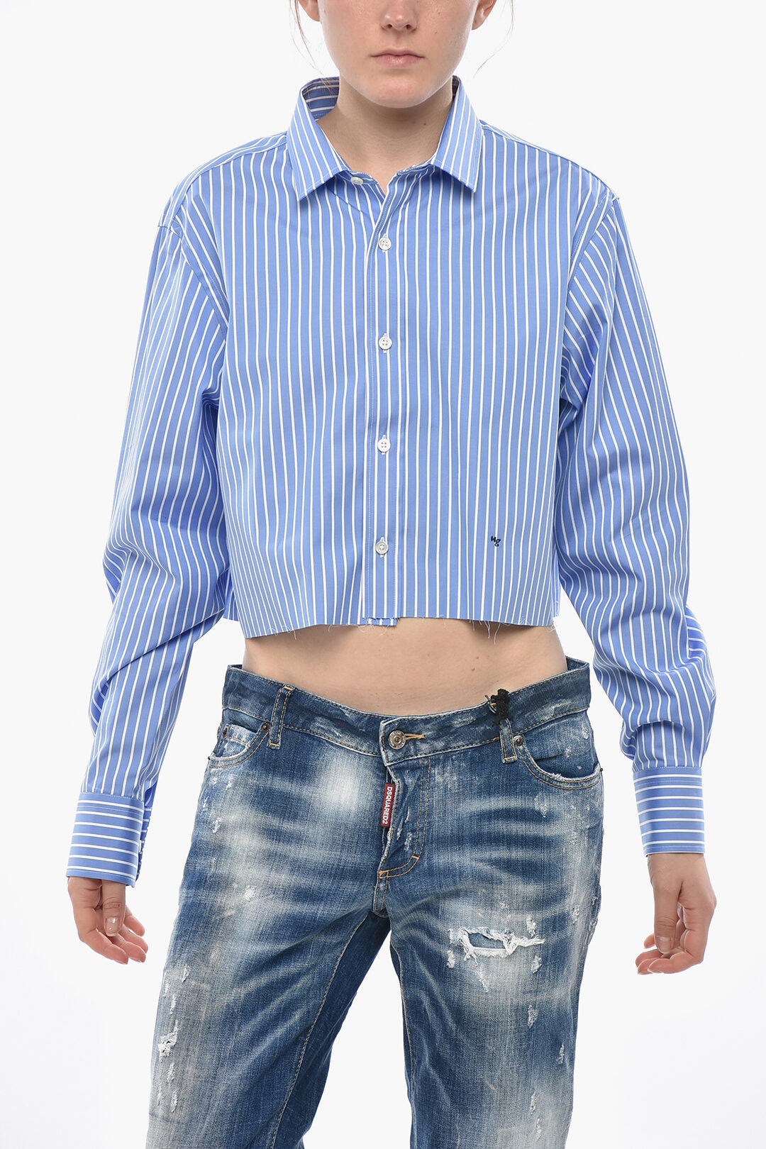 Hommegirls 2405~Casual Cropped Awning-Striped Shirt