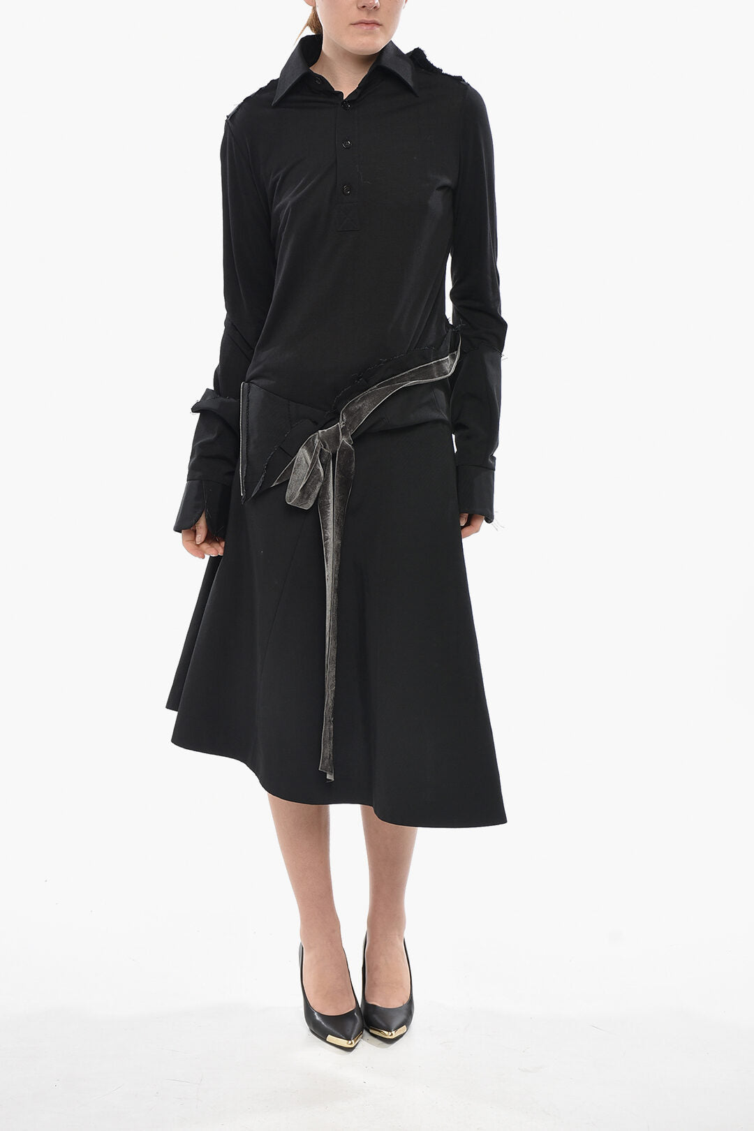 Maison Margiela 3500~MM1 Double-Fabric Midi Shirt Dress