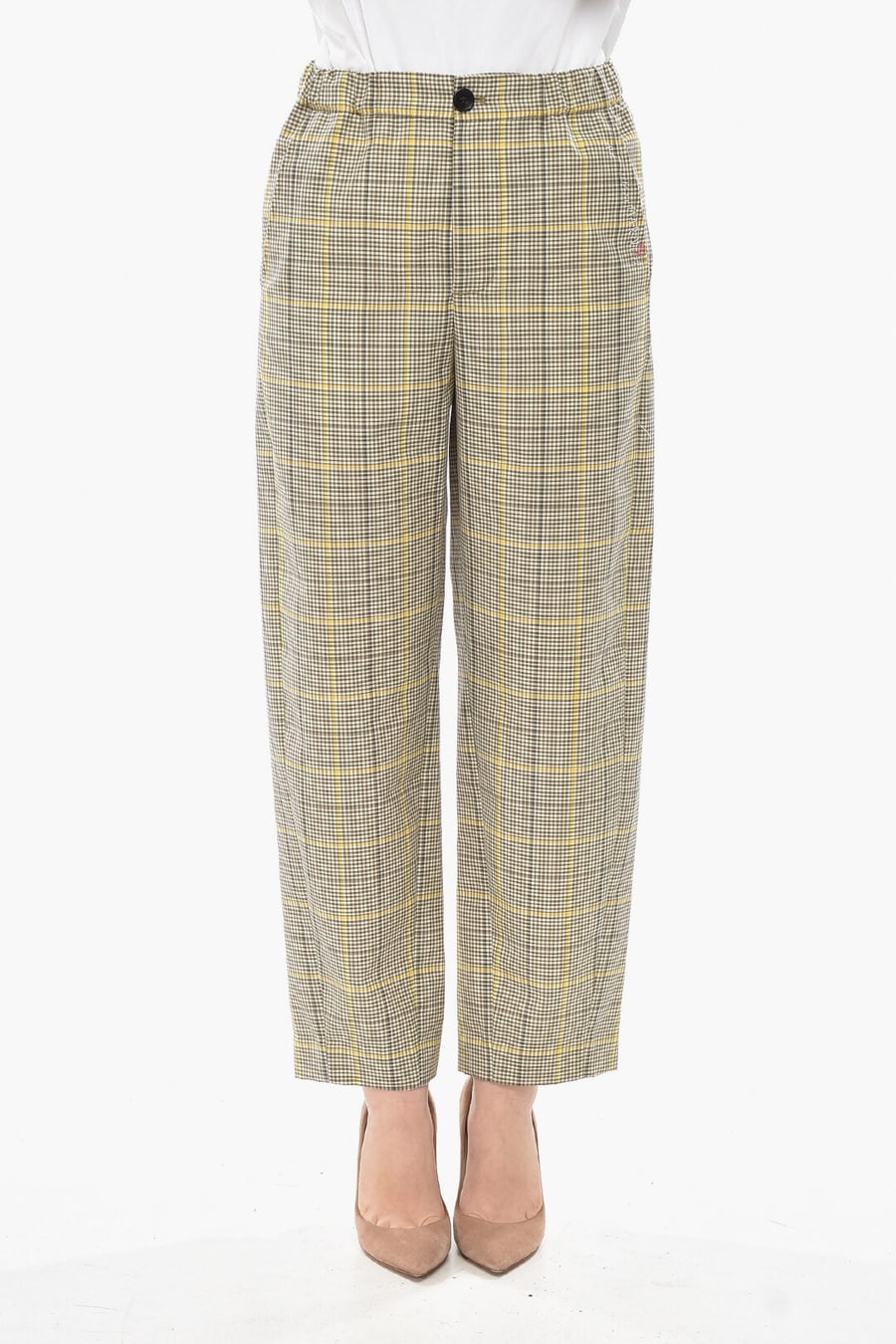 Marni 2500~Wool-Blend Cropped Fit Trousers with Checked Pattern