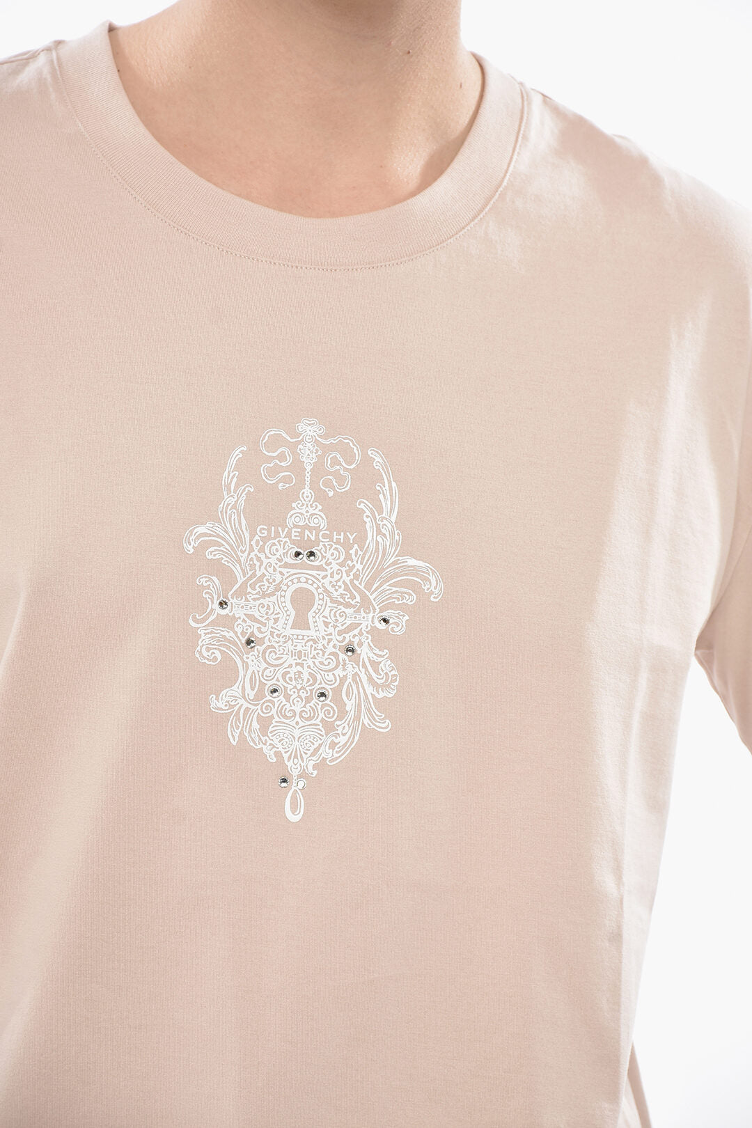 Givenchy 0130~Cotton Crewneck T-Shirt with Front Stmpa and Crystals