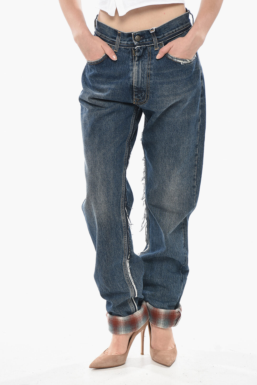 Maison Margiela 2405~MM0 Dark-Wash Jeans PENDLETON With Patterned Turn-Ups 19cm