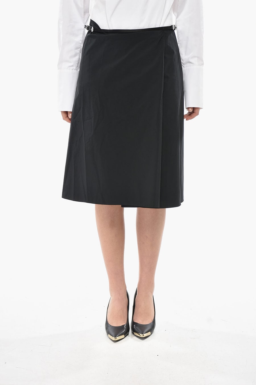 Givenchy 3500~Mixed Cotton Wrap Midi Skirt With Belt
