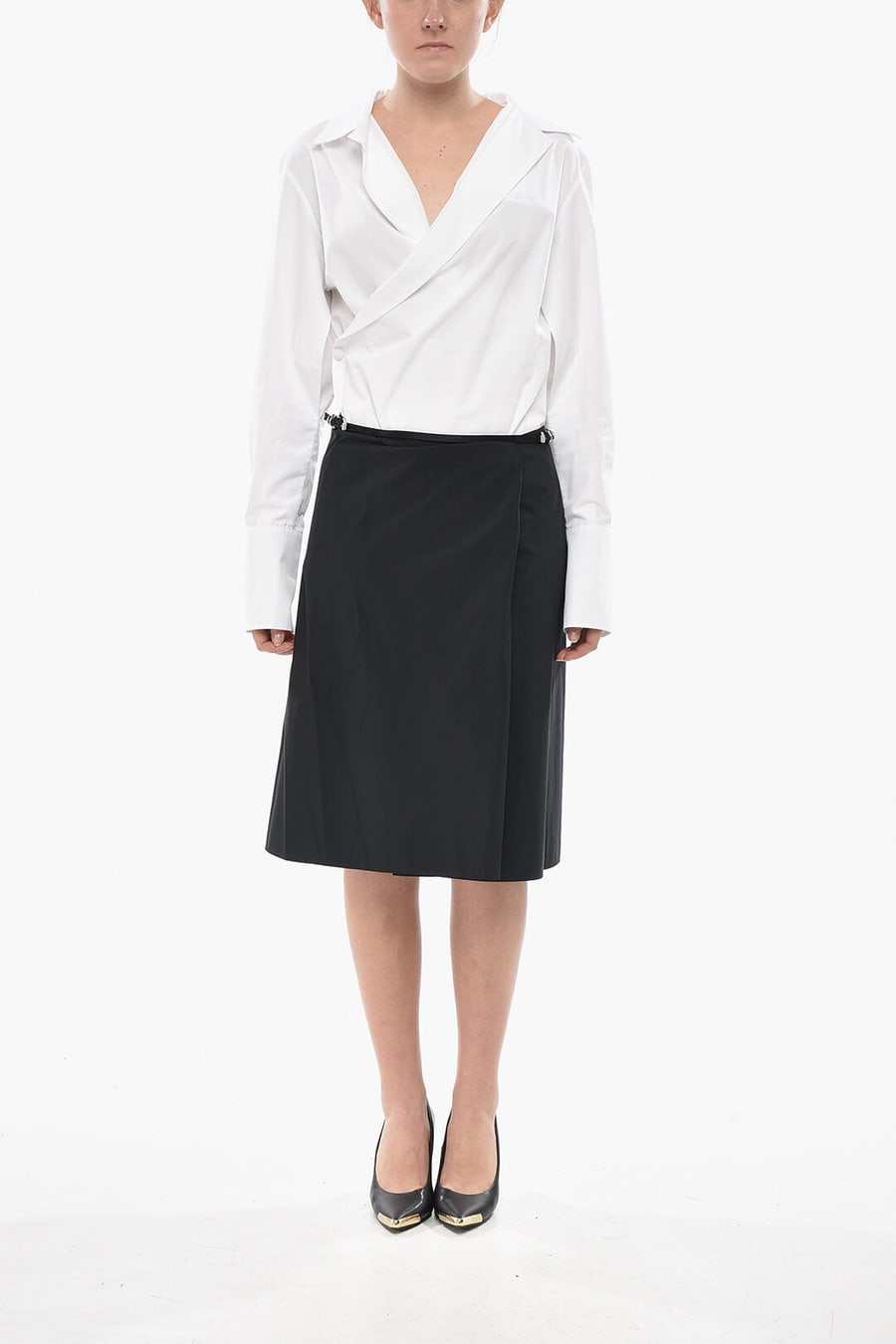 Givenchy 3500~Mixed Cotton Wrap Midi Skirt With Belt, view 4