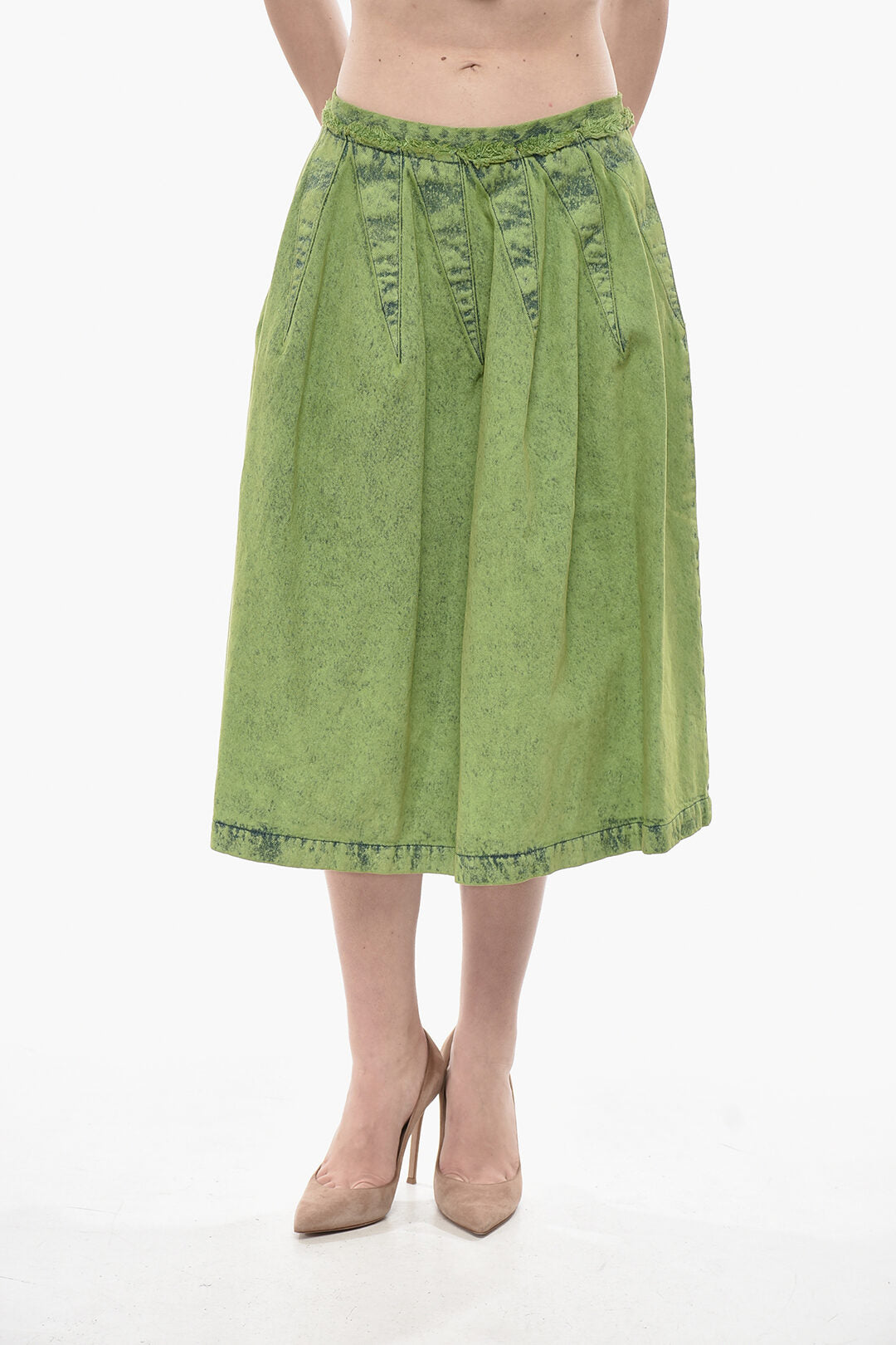 Marni 2850~Flared Midi Denim Skirt with Back Zip