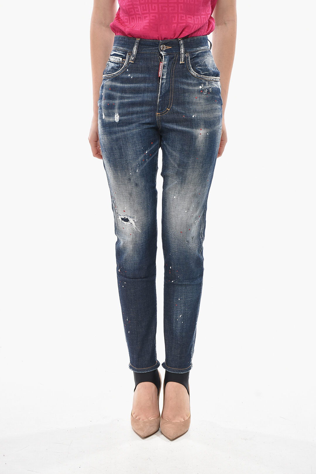 Dsquared2 2405~SKI Stirrup High-Waist Stretch Denim Jeans 13cm
