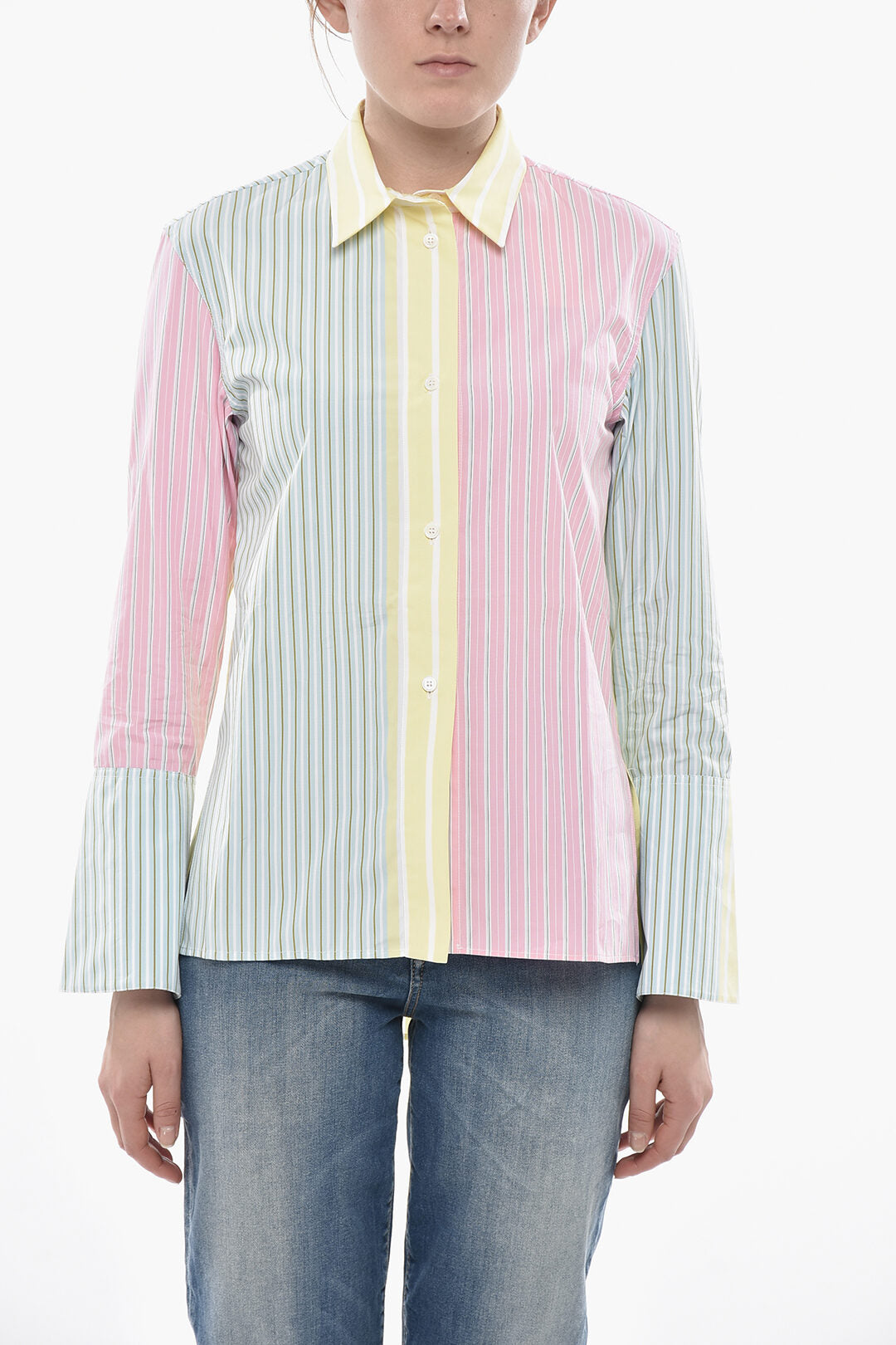 Marni 3250~Balanced Striped Poplin Shirt with Flared Sleeves