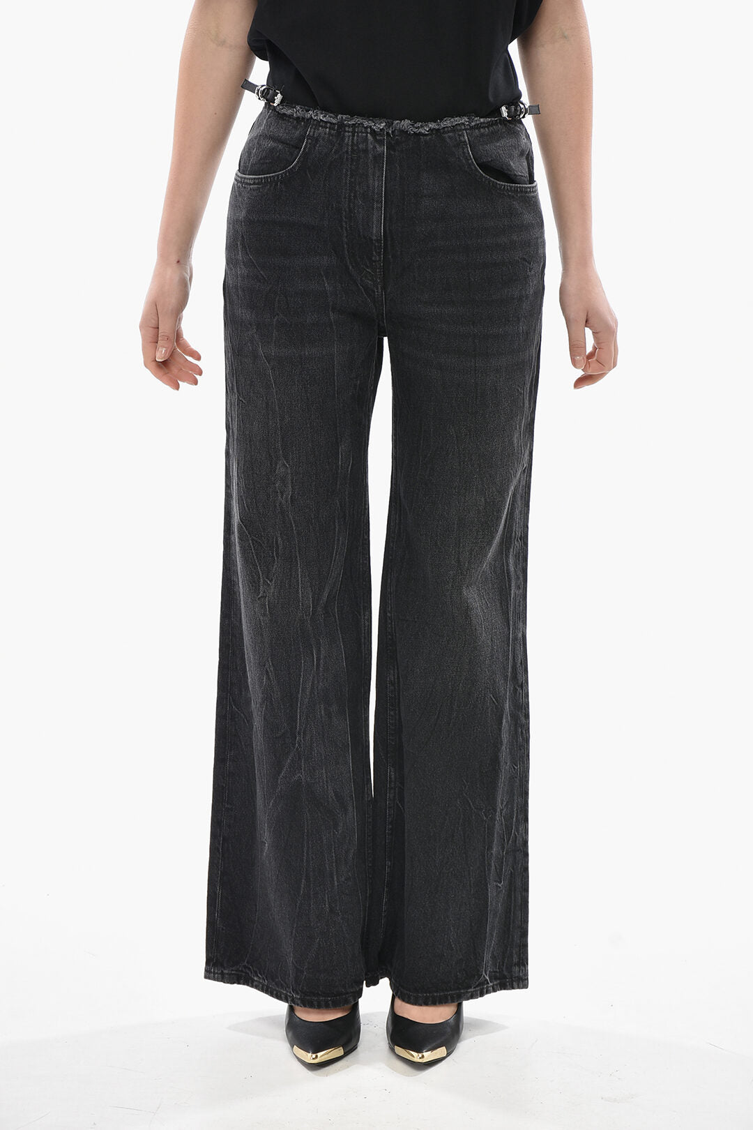 Givenchy 3500~Wide Leg Jeans With Raw Hem Detail And 30cm Belt