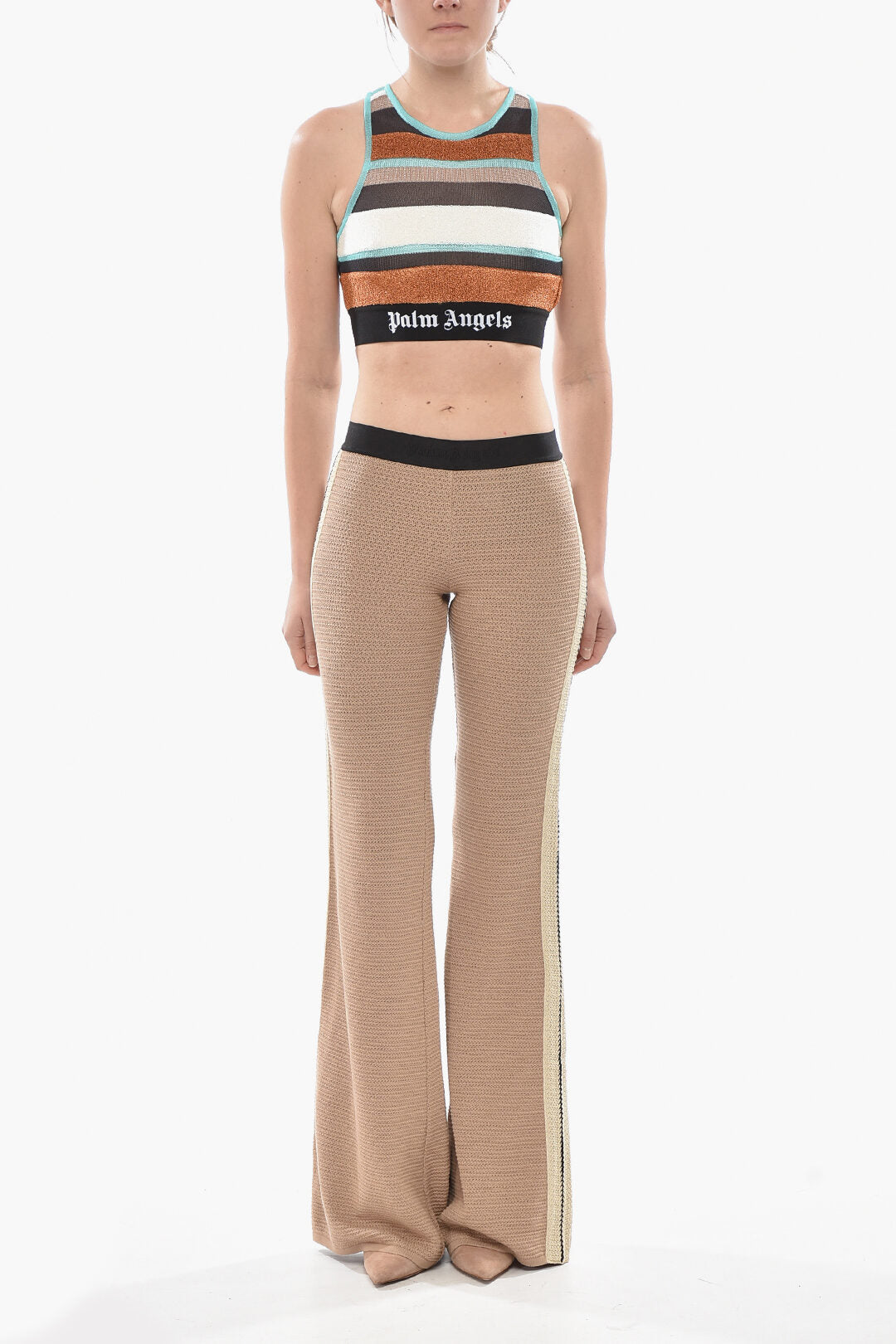 Palm Angels 2500~Crochet Cotton Bootcut Trousers LOGO TAPE, view 2