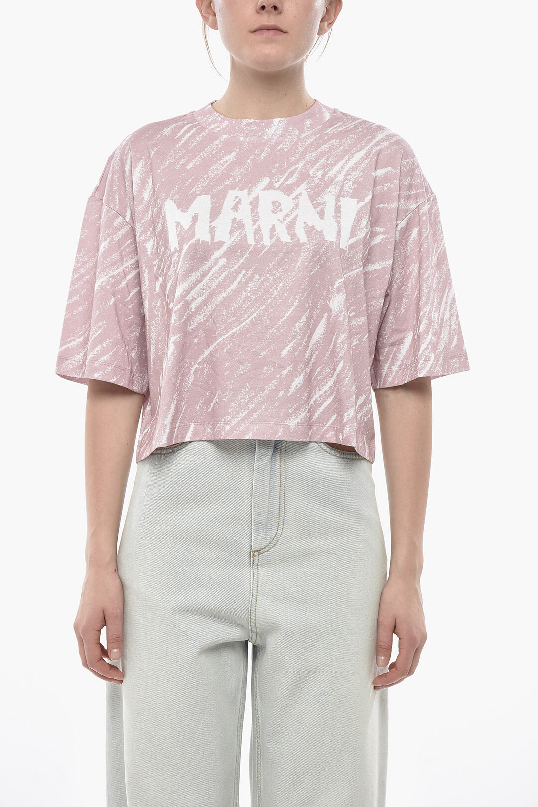 Marni 3050~Printed Cotton Crop T-Shirt With Printed Logo