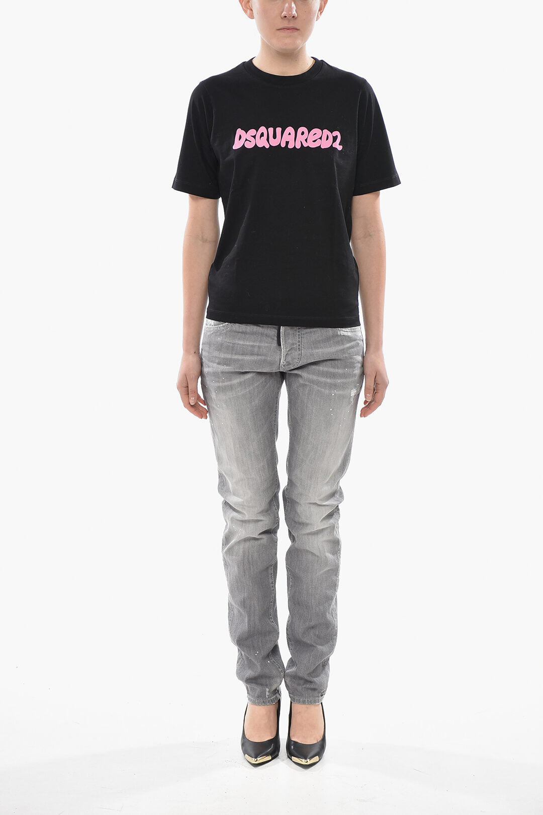 Dsquared2 3500~Crewneck T-Shirt EASY FIT in Solid Color with Printed Logo