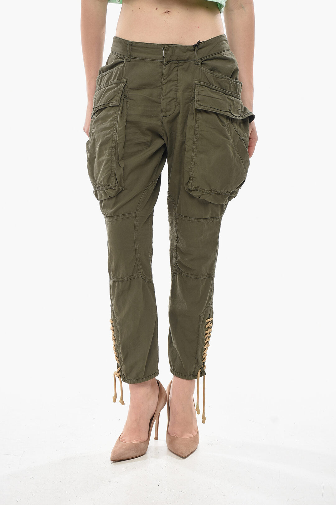 Dsquared2 2850~Stretch Cotton Cargo Pants with Lace-Up Detail