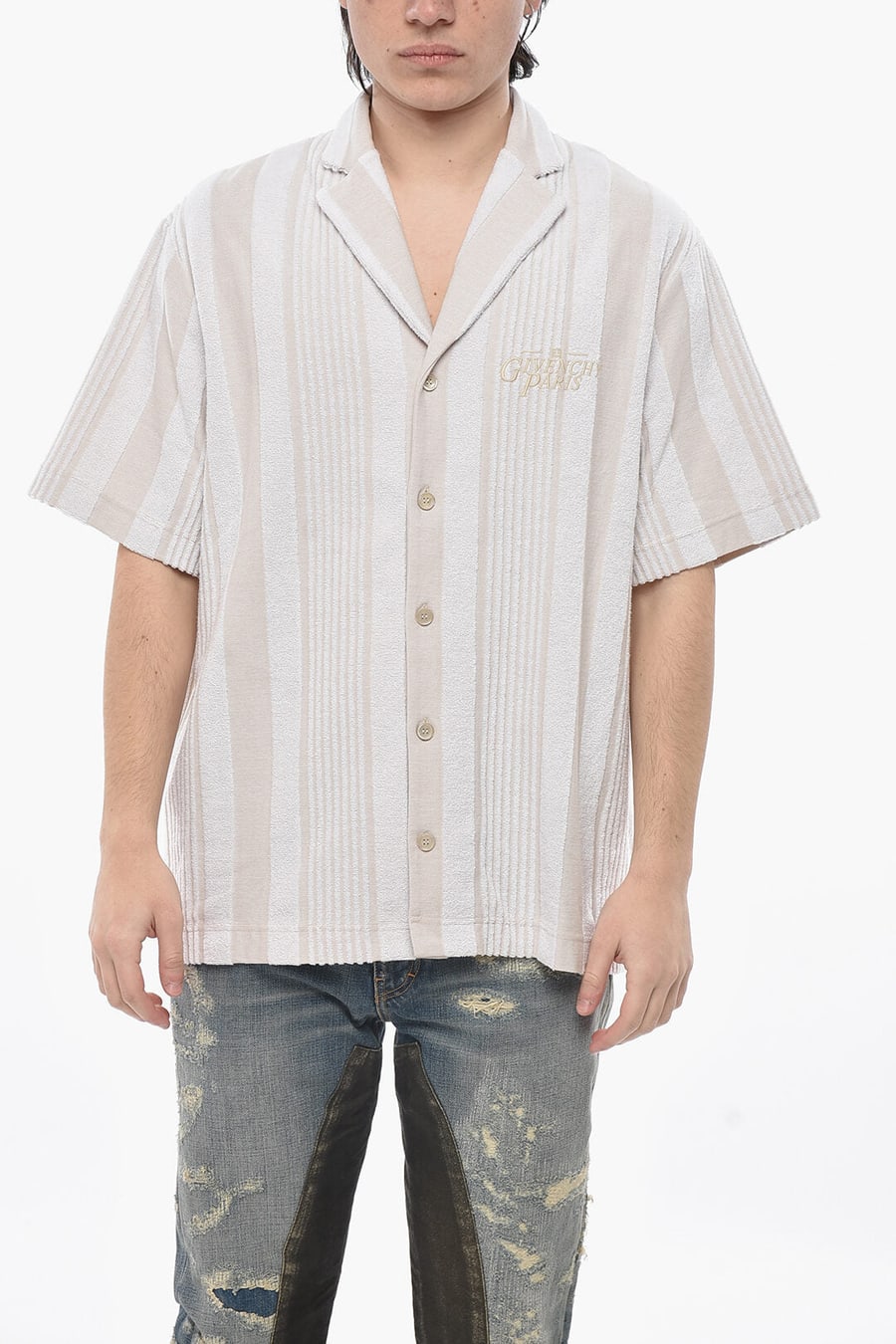 Givenchy 2500~Terry Short-Sleeve Shirt with Bayadere Pattern
