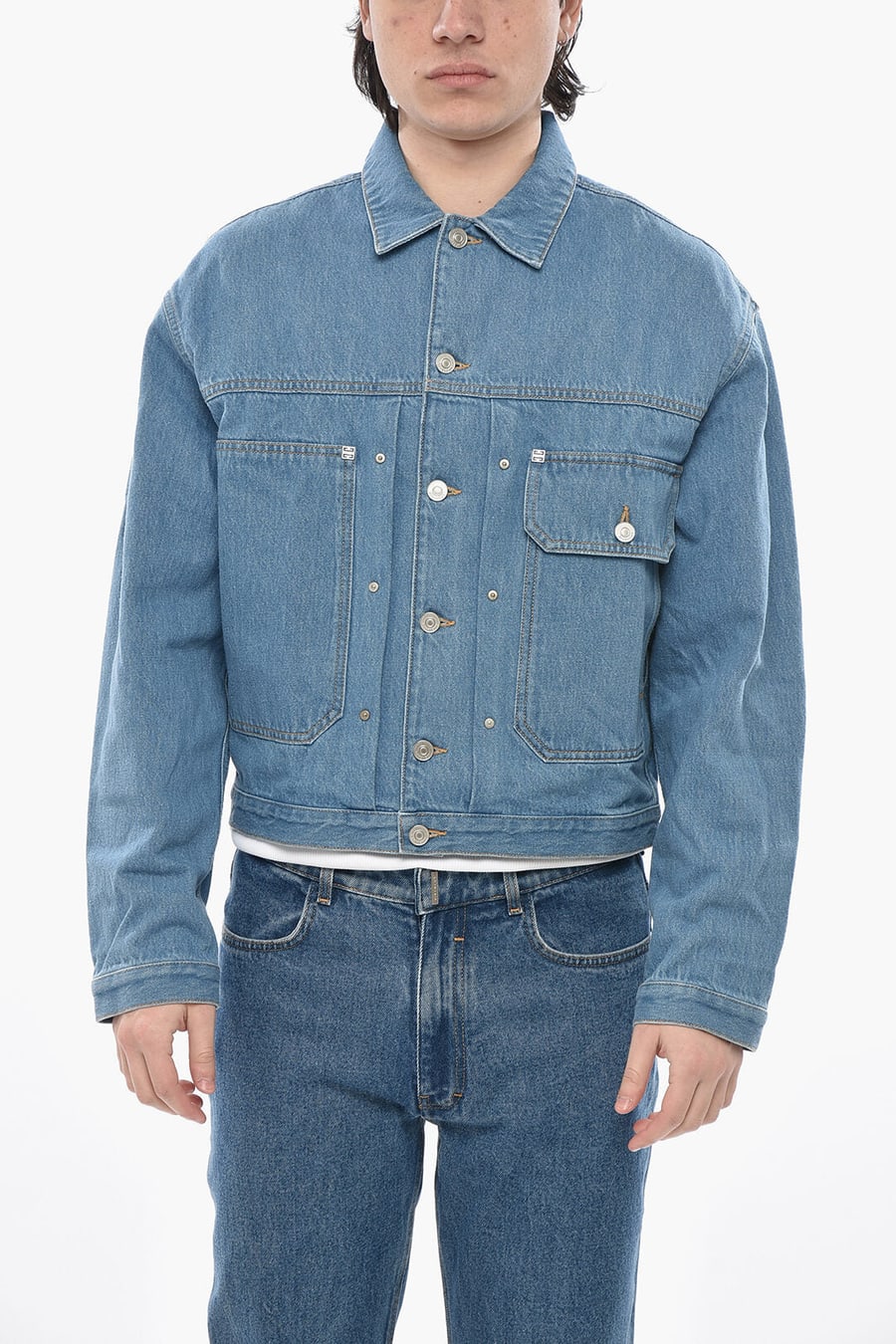 Givenchy 2750~Mid-Wash Denim Jacket with Rear Martingale