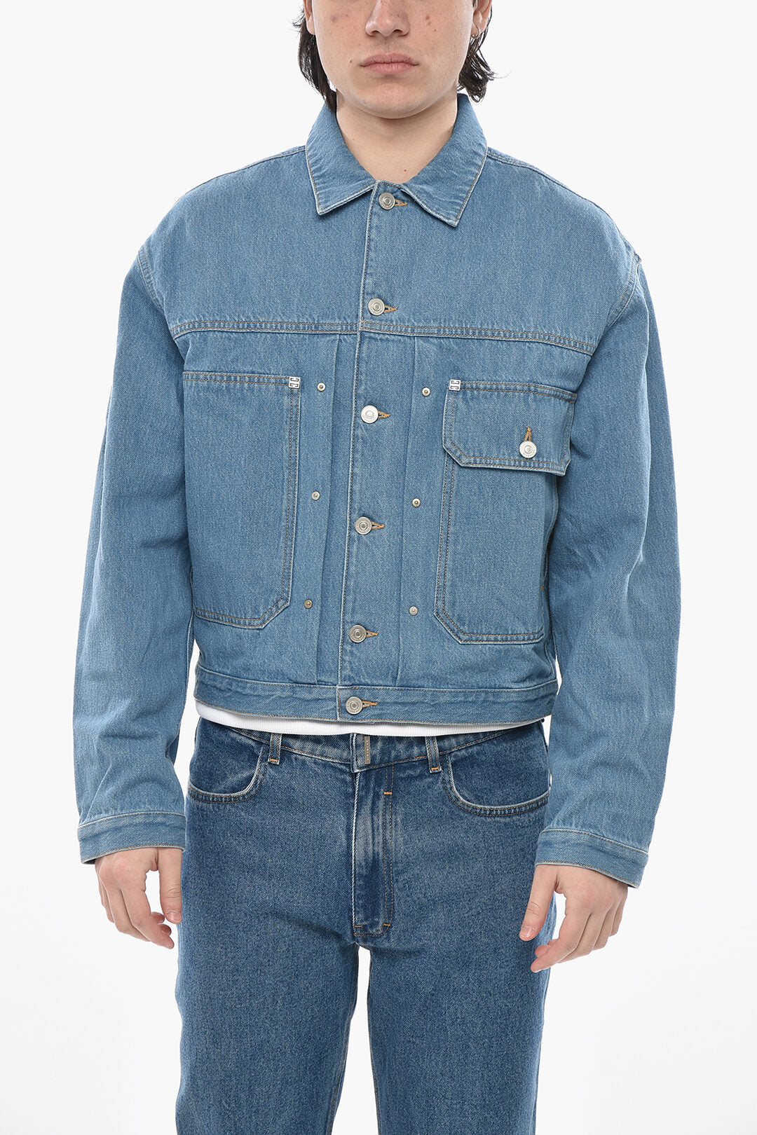 Givenchy 2750~Mid-Wash Denim Jacket with Rear Martingale